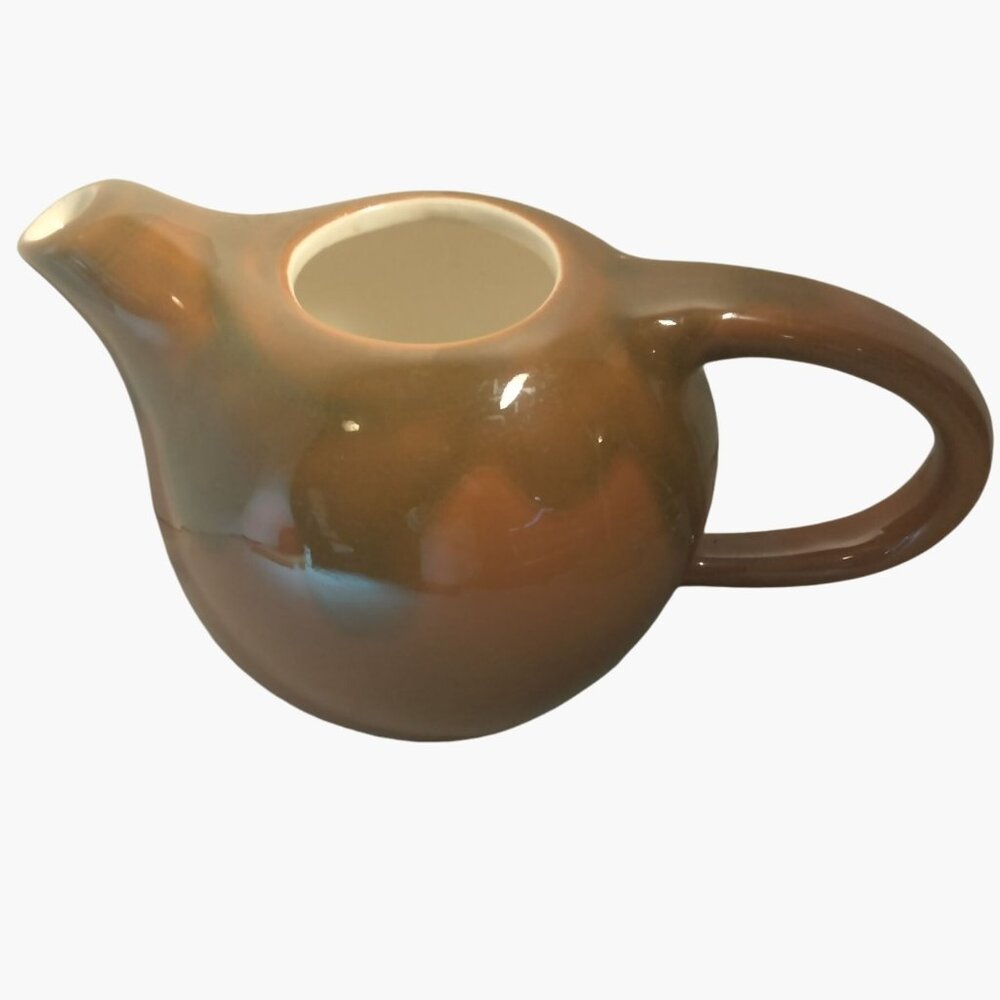Vintage Brown Pitcher Jug  Mid Century Modern Ceramic Drip Glaze Vase Planter
